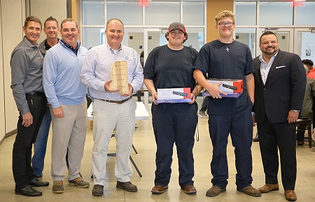 Madison County Career and Technical students Travis Frazier, third from right, and Tyler Birdwell, second from right, took first place in the Toyota Express Maintenance Contest at East Mississippi Community College. They are pictured with, from left, Gulf States Toyota District Service and Parts Manager Colin Jones, EMCC Automotive Technology/Diesel Mechanics Department Head Dale Henry, Carl Hogan Toyota General Manager Jonnie Moore and Gulf States Toyota Workforce Development Manager Robert Trevino. Madison County Career and Technical students Travis Frazier, third from right, and Tyler Birdwell, second from right, took first place in the Toyota Express Maintenance Contest at East Mississippi Community College. They are pictured with, from left, Gulf States Toyota District Service and Parts Manager Colin Jones, EMCC Automotive Technology/Diesel Mechanics Department Head Dale Henry, Carl Hogan Toyota General Manager Jonnie Moore and Gulf States Toyota Workforce Development Manager Robert Trevino.